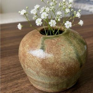 Handcrafted Green and Brown Ceramic Bud Vase - Home Accents